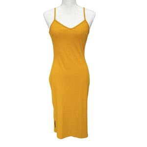 NWOT LU NYC Ribbed Bodycon Golden Yellow Fitted Midi Dress